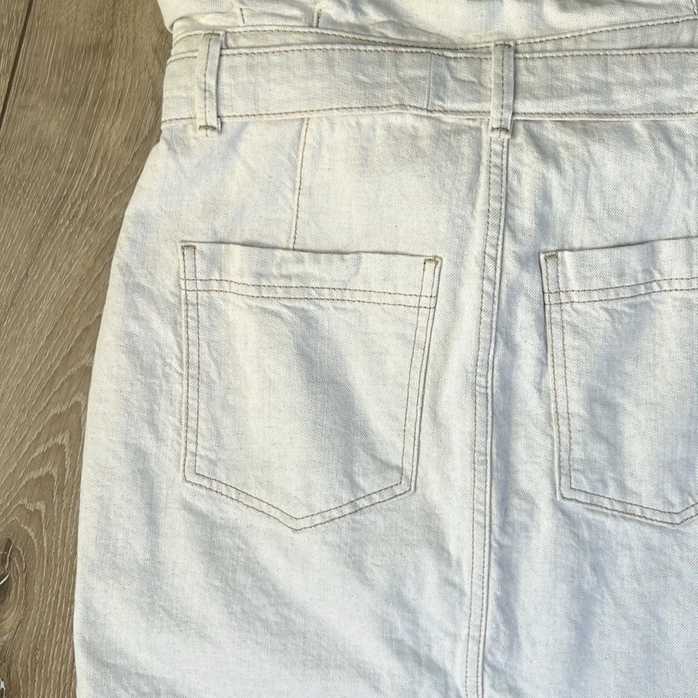 Free People Splendor In The Grass Oatmeal Denim Skirt Paper bag Waist